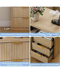 gaomon Fluted Nightstand with Charging Station, Bedside Table with 3 Drawers Storage Space.