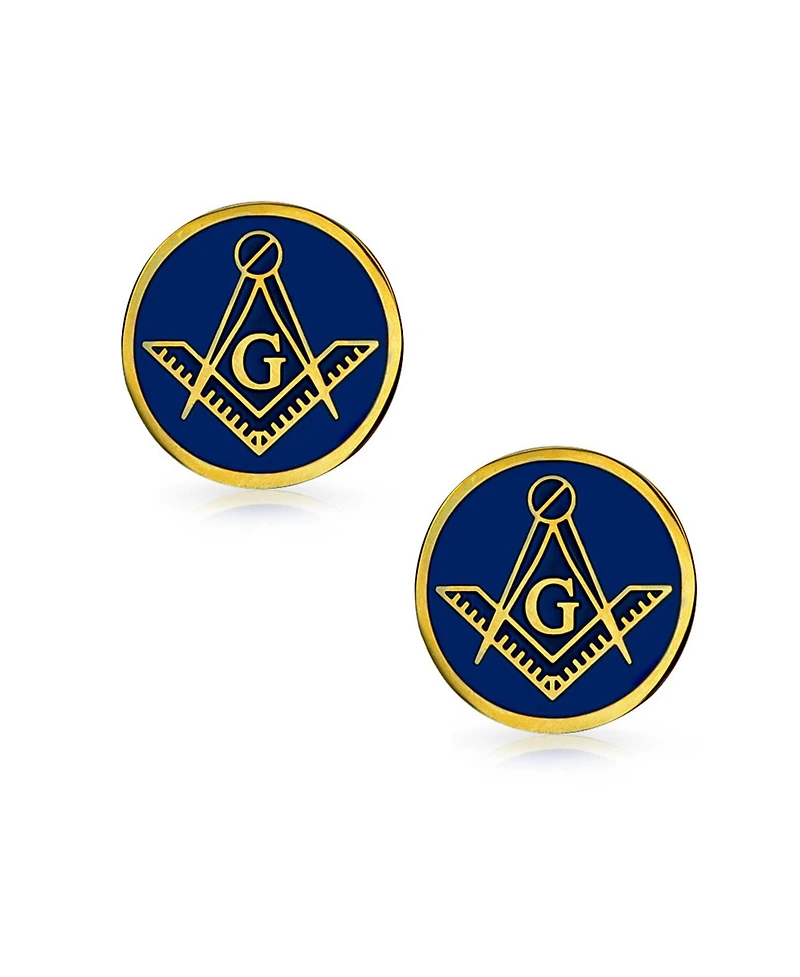Bling Jewelry Round Circle Disc Freemasons Compass Symbol Shirt Cufflinks with Enamel