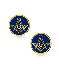 Bling Jewelry Round Circle Disc Freemasons Compass Symbol Shirt Cufflinks with Enamel