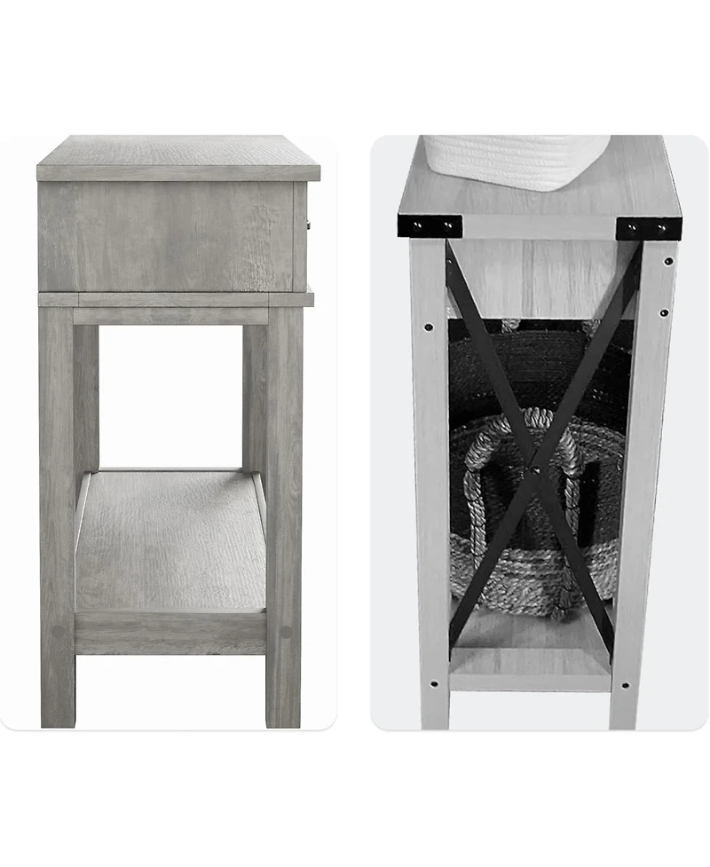 gaomon Farmhouse Entryway Table, 2 Tier Console Table with 3 Storage Drawers, 54" Wooden Sofa for Living Room