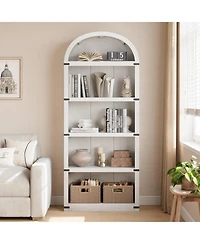 gaomon 71" Tall 5-Shelf Arched Bookcase – Farmhouse Wooden Bookshelf with Display Storage Rack, Freestanding for Home Office, Liv