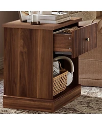 gaomon Fluted Nightstand with Drawer, Mid Century Modern Bedside Table Open Shelf, Storage