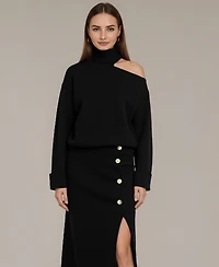 Modenaire Women's Lottie Asymmetric Turtleneck Pullover and Midi Skirt Set