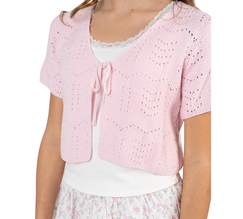 Rare Editions Girls' 7-16 Short-Sleeve Cardigan, Cami and Skirt, 3-Piece Set