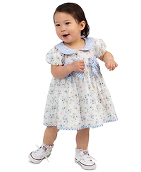 Rare Editions Baby Girls' Scallop Flower Embroidered Short-Sleeve Dress and Panty, 2-Piece Set