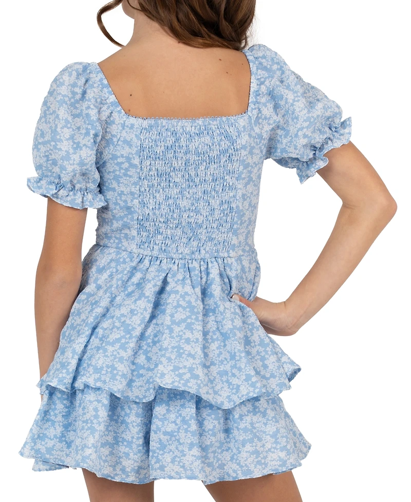 Rare Editions Girls' 7-16 Textured Floral Sweetheart Neck Romper