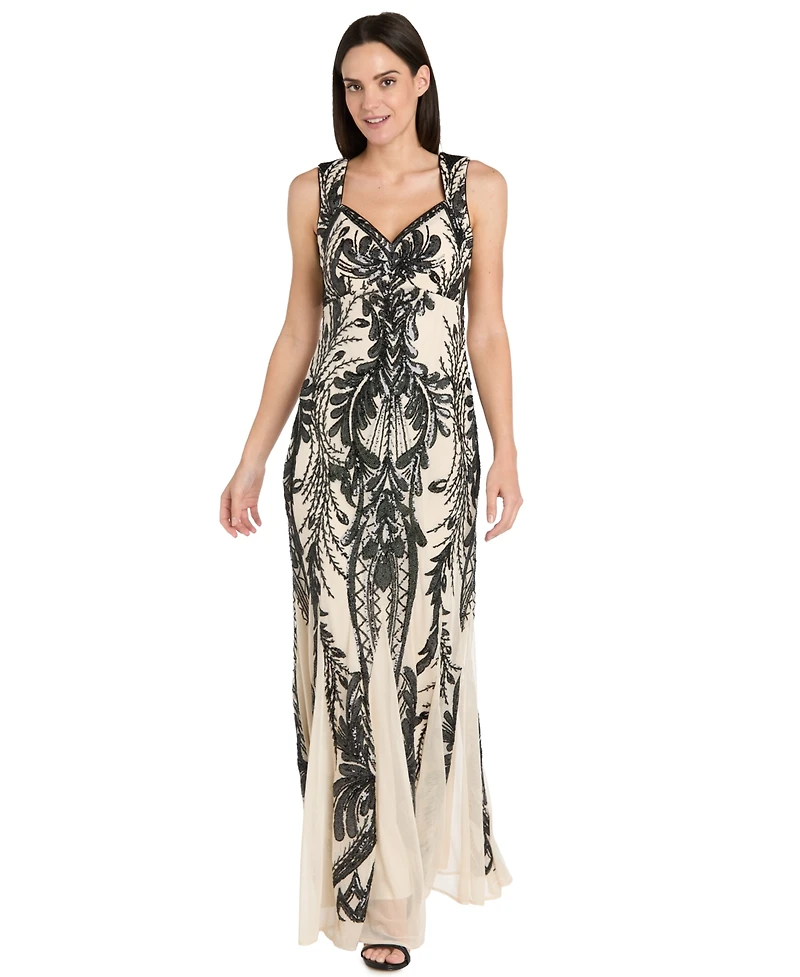 R & M Richards Women's Night At The Opera Embroidered-Sequin Sweetheart Gown