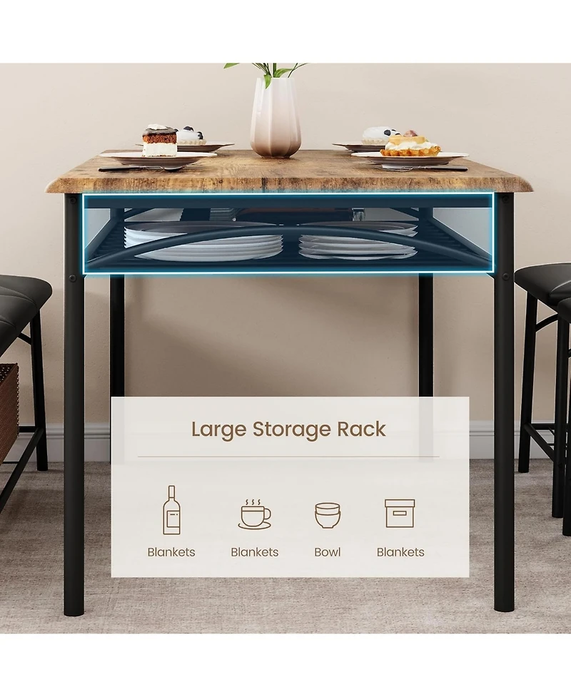 gaomon Dining Table Set for 4 with Benche/Stools Kitchen Table Set with Storage Shelves Dining Table Set with Pu Cusion Dining Room Furniture