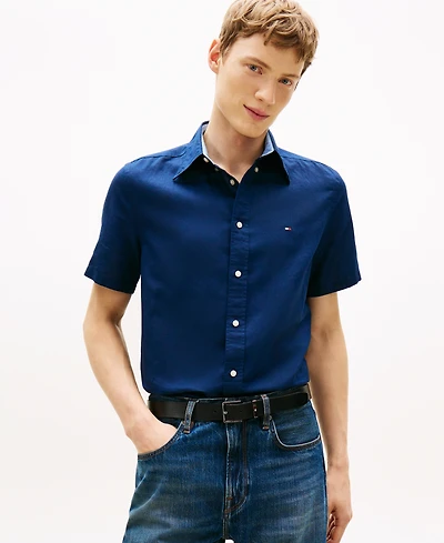 Tommy Hilfiger Men's Short-Sleeve Pigment-Dyed Linen Button-Front Shirt