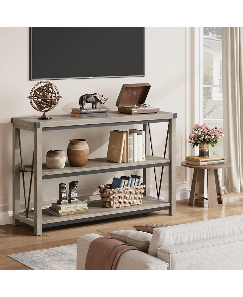 gaomon Farmhouse Table,47" Narrow Long Console Table with Storage, 3 Tier Wood Console Table for Living Room, Farmhouse Sofa Tables Behind