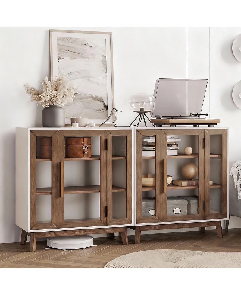 Yigii Console Table with Glass Doors