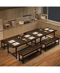 gaomon Dining Table Set for 4-6 63 Inch Extendable Wood Dining Room Table with Corner Protector and 2 Upholstered Benches Kitchen Table