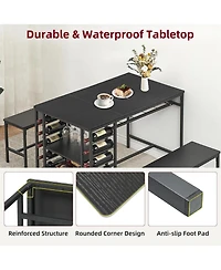gaomon Dining Table Set for 4 Kitchen Table with 2 Benches Rectangular Dining Room Table Set with Wine Rack and Storage Shelf 3 Piece Dining Table Set