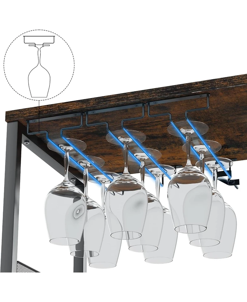 gaomon 3 Tier Wine Bar Cabinet with Detachable Rack, Industrial Sideboard Buffet Cabinet with Drawer, Glass Holder and Mesh Door