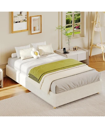 gaomon Twin Size Cloud Bed Frame, Low Bed Frame Without Headboard, Corduroy Upholstered Low Platform Bed with Solid Wood Legs