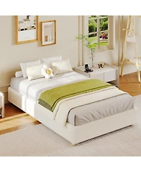gaomon Twin Size Cloud Bed Frame, Low Bed Frame Without Headboard, Corduroy Upholstered Low Platform Bed with Solid Wood Legs