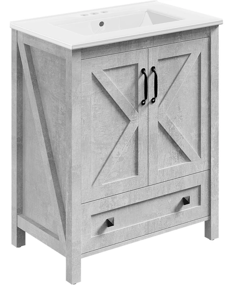 gaomon 30" Vanity with Ceramic Sink Modern Bathroom Vanity with 2 Doors and 1 Storage Drawer Freestanding Bathroom Cabinet with Contemporary Desi