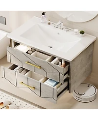 gaomon 30" Bathroom Vanity with Sink Combo Floating Bathroom Vanity with Ceramic Basin 2 Large Drawers with Gold Handle Soft-Close Design