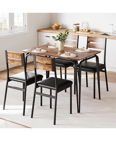 gaomon 5-Piece Dining Table Set Sturdy Wooden Square Table and Chair Breakfast Table Set for 4 Person for Home or Commercial Dining Room