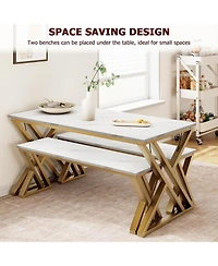 gaomon Kitchen Table with 2 Benches Dining Table Set for 4 with Faux Marble Tabletop Saving Space Dining Room Table Set