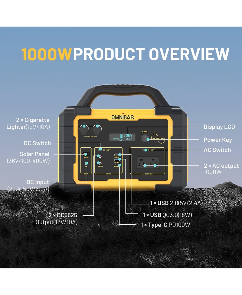 Mondawe 1000W Portable Power Station 1024Wh Solar Generator with Ac Outlet