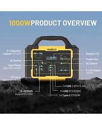 Mondawe 1000W Portable Power Station 1024Wh Solar Generator with Ac Outlet