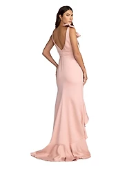 Mac Duggal Women's Crepe Sleeveless Ruffled V-Neck Gown With Bow