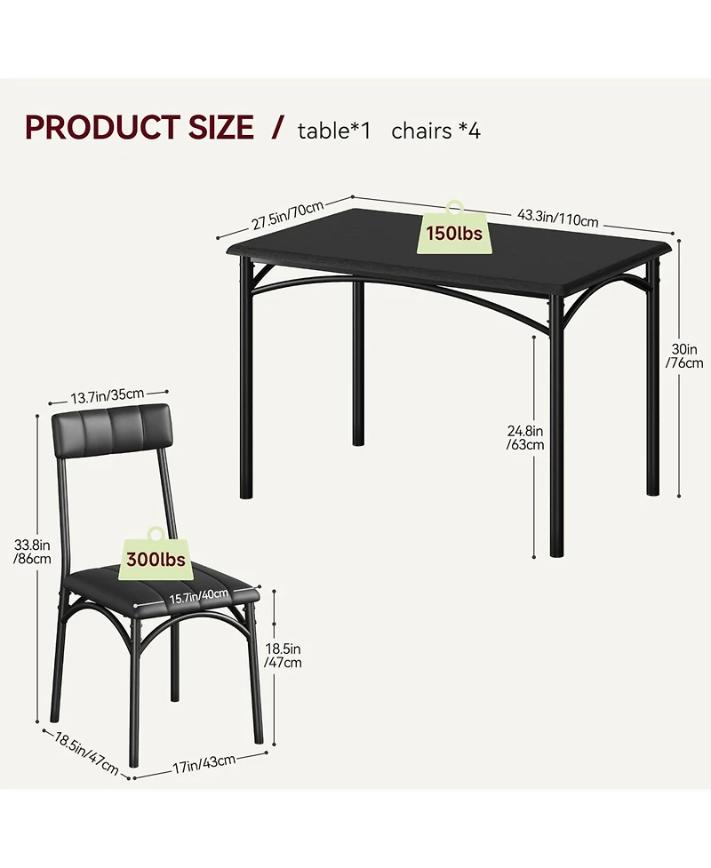 gaomon Kitchen Table and Chairs for 4 Rectangular Dining Set with Upholstered Chairs Perfect for Small Spaces