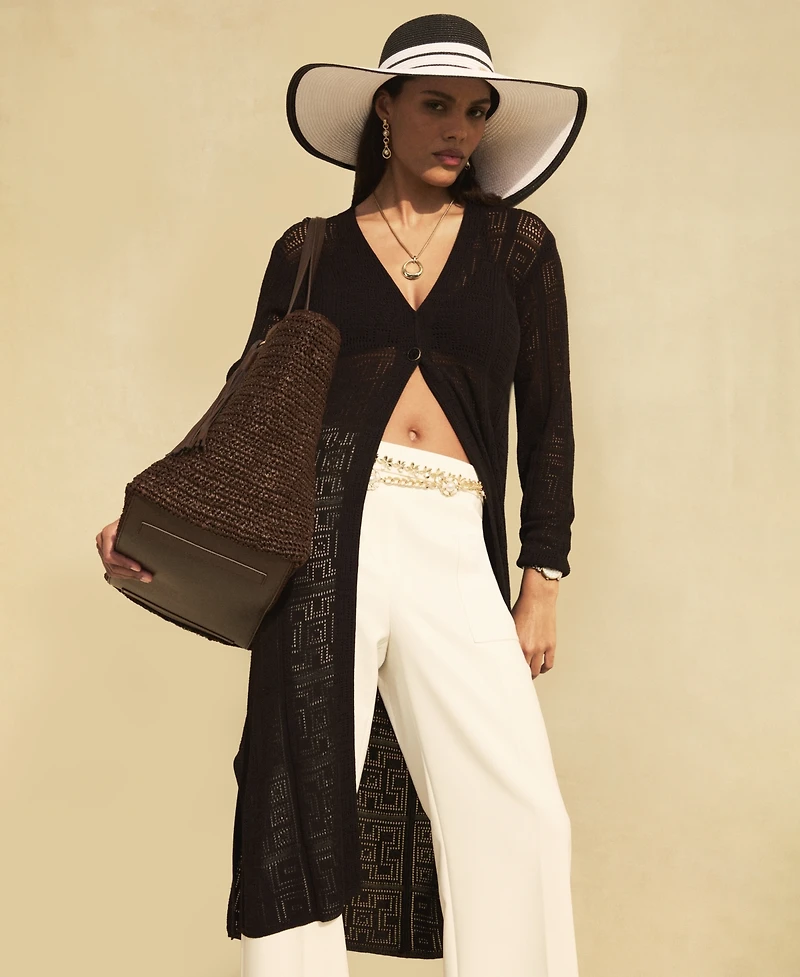 Anne Klein Women's Geometric-Knit Duster Cardigan