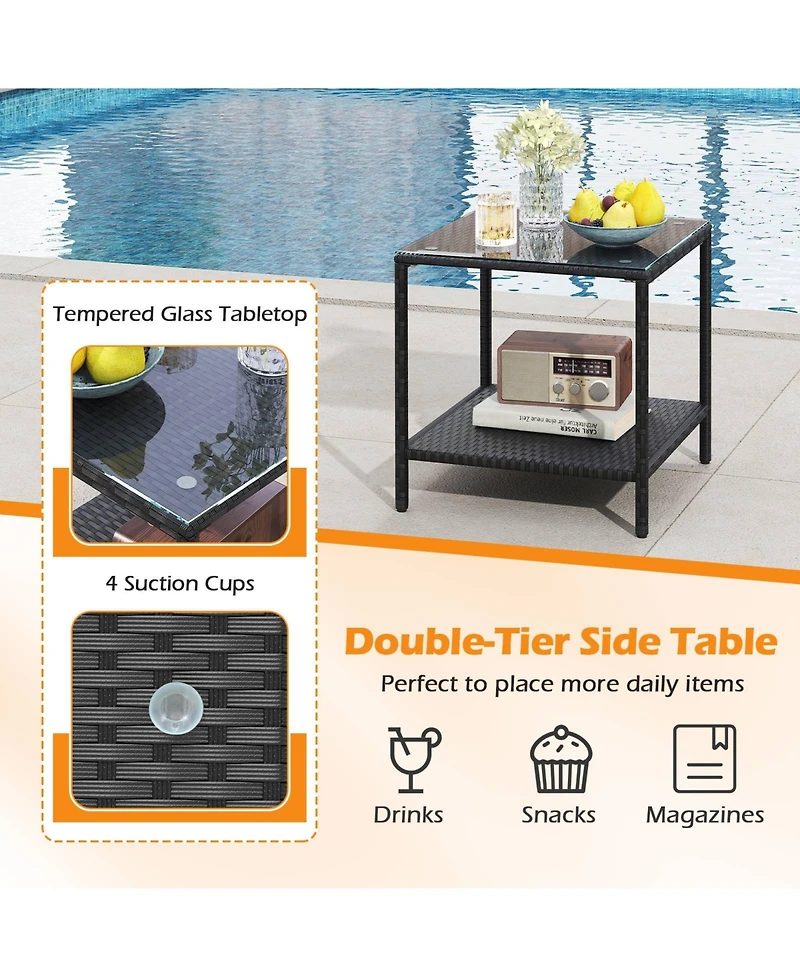 Gymax 3 Piece Patio Furniture Set Outdoor Wicker Chair & Table w/ Seat Cushions