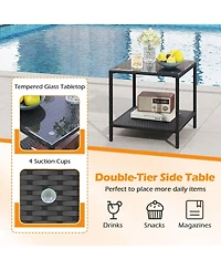 Gymax 3 Piece Patio Furniture Set Outdoor Wicker Chair & Table w/ Seat Cushions