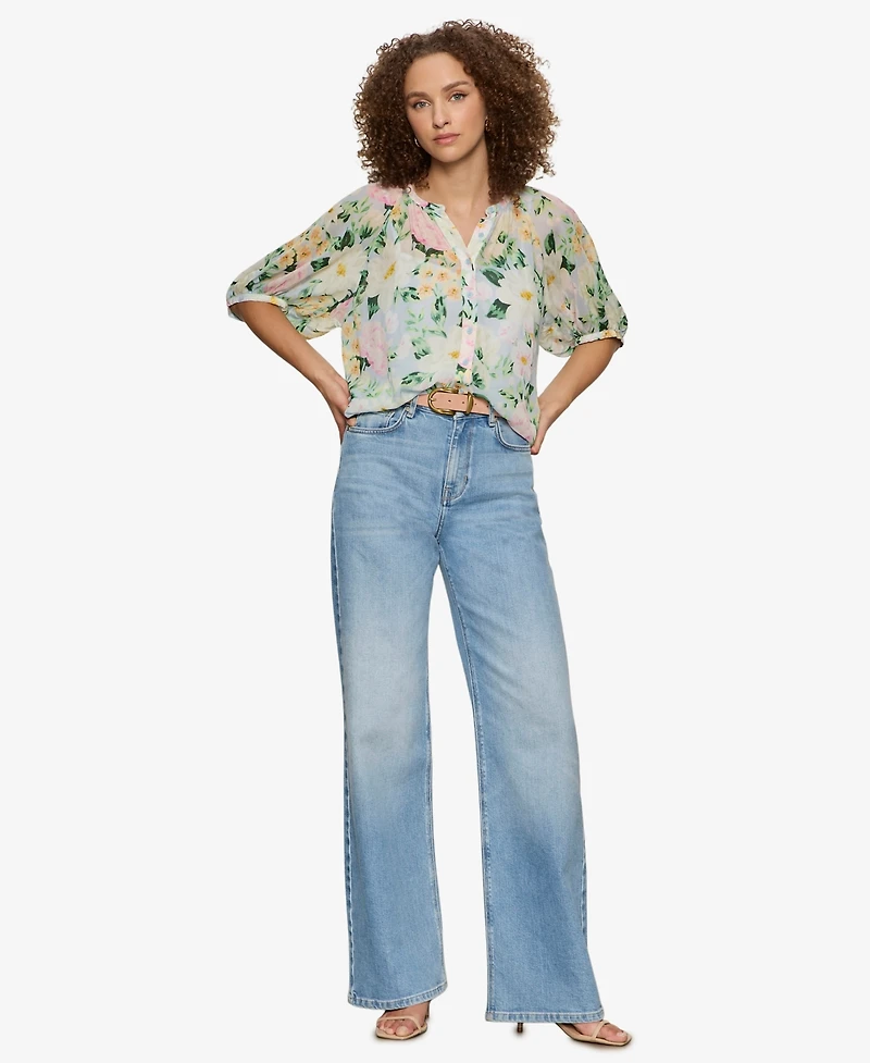 Sanctuary Petite Printed Split Neck Top