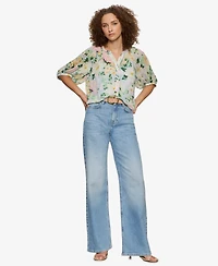 Sanctuary Petite Printed Split Neck Top