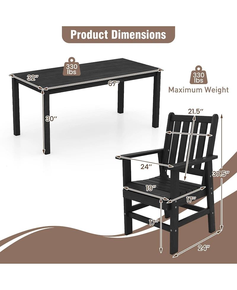 Gymax 7 Pieces Patio Dining Set Outdoor Hdpe Weather Resistant Table & Chairs