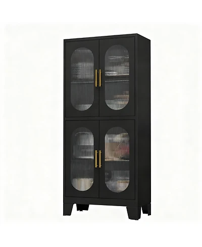 Yigii Elegant Glass Door Cabinet with Locking Mechanism and Adjustable Shelves for Home Decor
