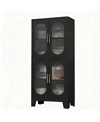 Yigii Elegant Glass Door Cabinet with Locking Mechanism and Adjustable Shelves for Home Decor