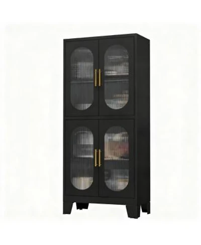 Yigii Elegant Glass Door Cabinet with Locking Mechanism Adjustable Shelves for Home Decor