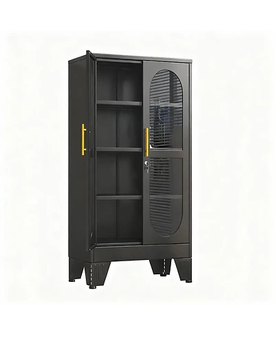 Yigii Elegant Glass Door Cabinet with Locking Mechanism and Adjustable Shelves for Home Decor