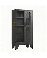 Yigii Elegant Glass Door Cabinet with Locking Mechanism and Adjustable Shelves for Home Decor