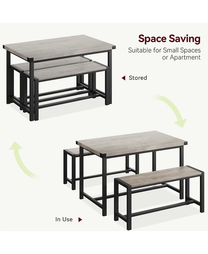 gaomon Dining Table Set for 4, Kitchen Room with 2 Benches, 3-Piece Wood Dinette Sets Chairs