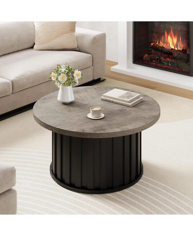 gaomon Round 31.9" Round Mid Century Modern Coffee Table with Metal Base and Fluted Design