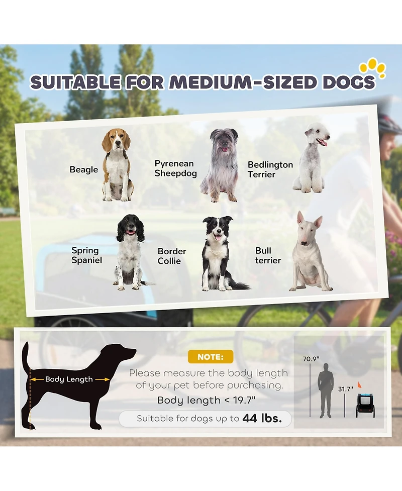 PawHut Dog Bike Trailer, Pet Cart Bicycle Carrier with 20" Air Tires