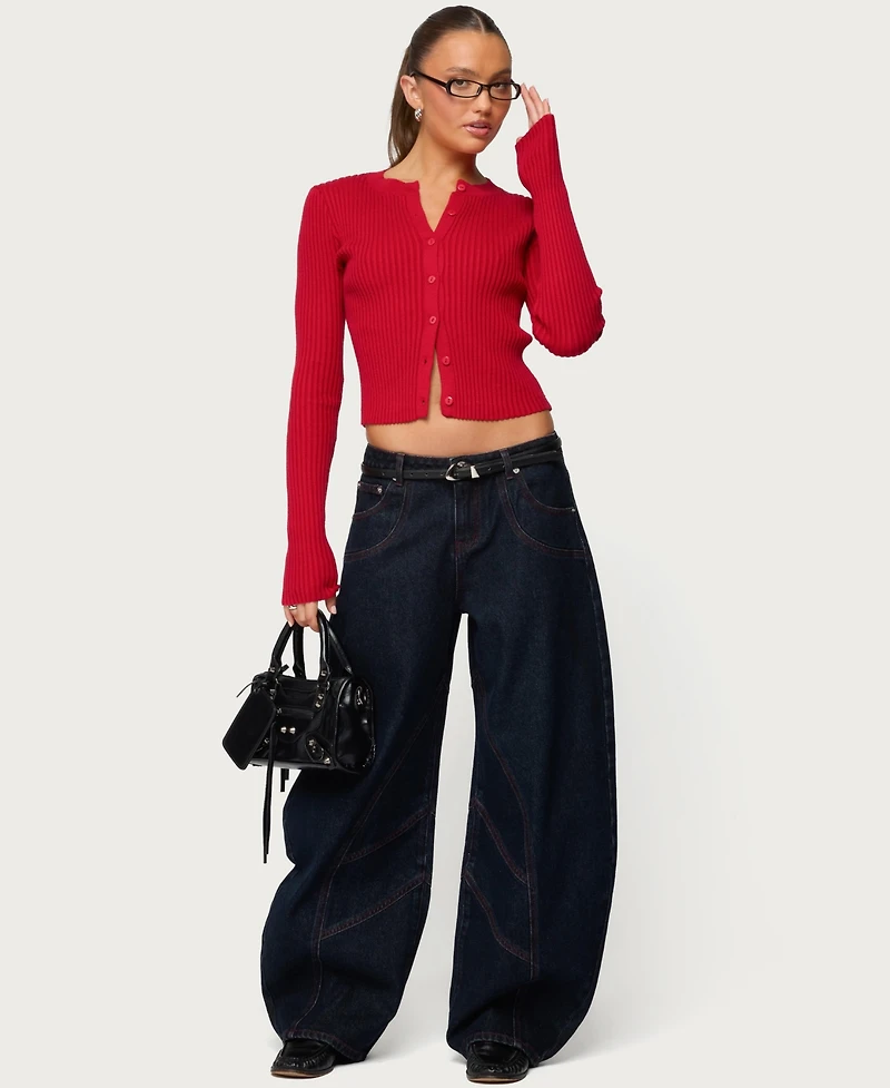 Edikted Women's Double Pocket Low Rise Barrel Leg Jeans