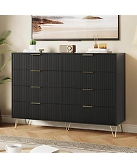 gaomon Fluted 8-Drawer Dresser for Bedroom, Modern Minimalist Chest of Wooden Drawers, Wide Clothes Storage Organizer