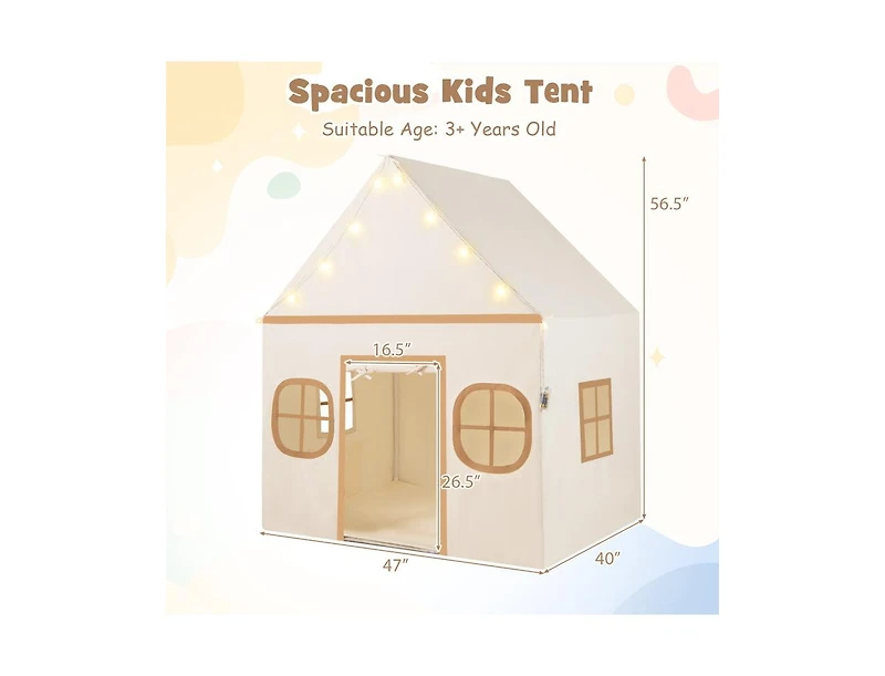 Slickblue Large Kids Playhouse Tent with Door Curtain, Windows, Star Lights