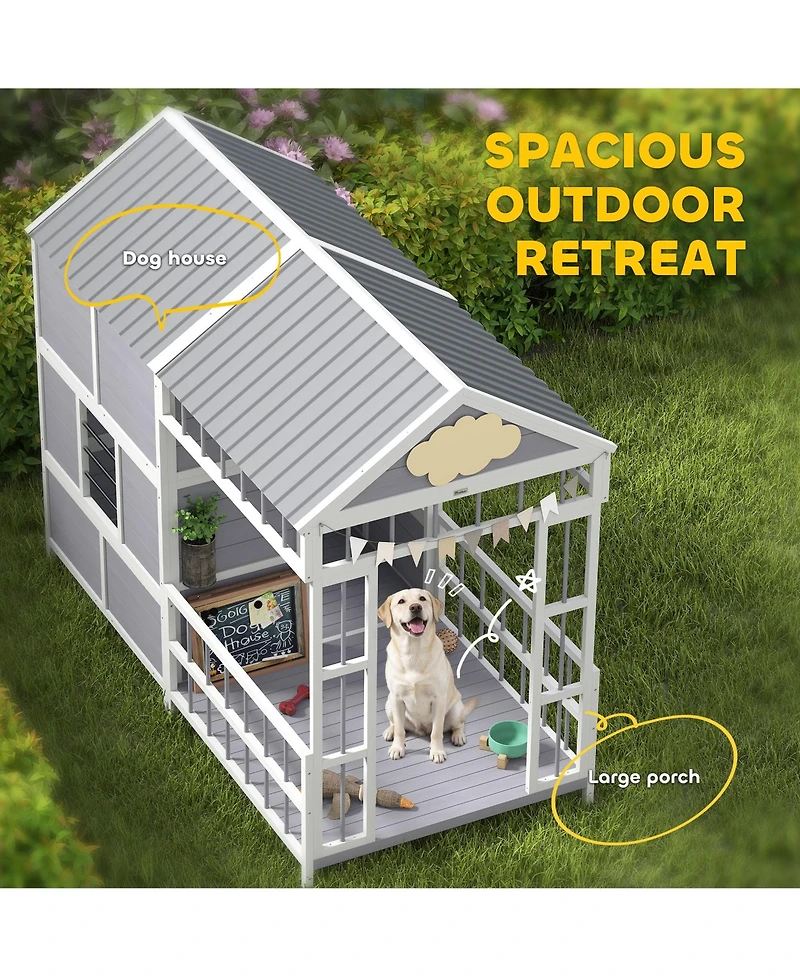 PawHut Dog House Outdoor, 79"L Wooden Dog Shelter with Porch, Storage