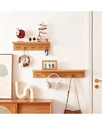 Yigii Oak Wood Coat Rack with Shelf, Sturdy Design for Entryway, Hallway, Bathroom