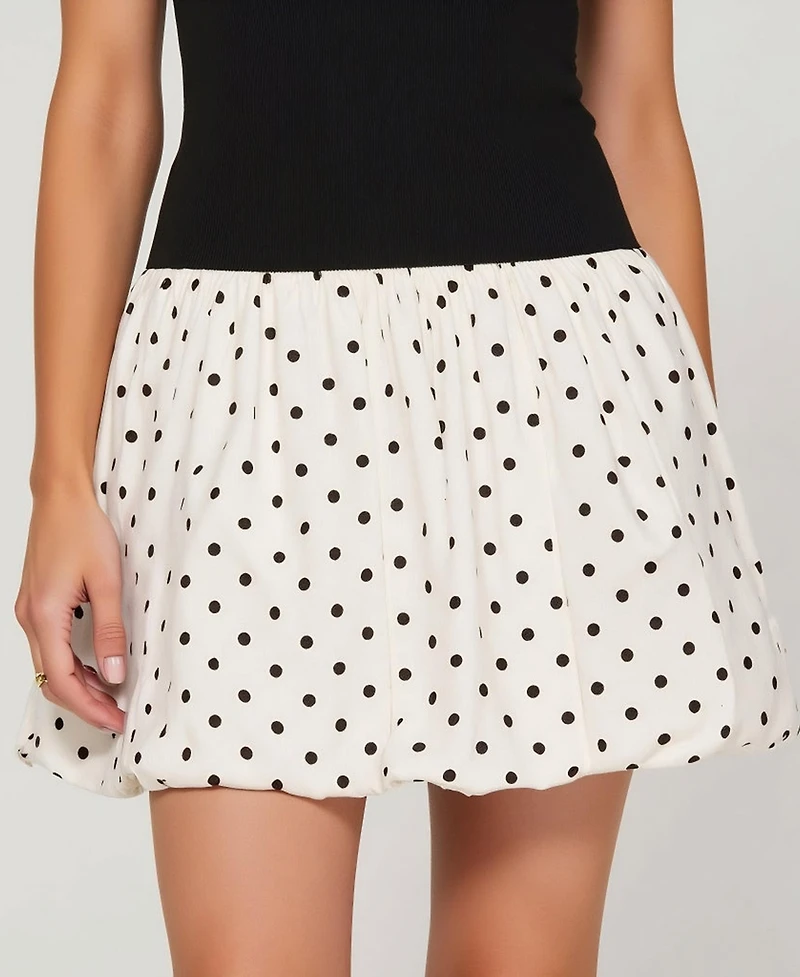 Modenaire Women's Fitted Knit Bodice Polka Dot Bubble Skirt Dress