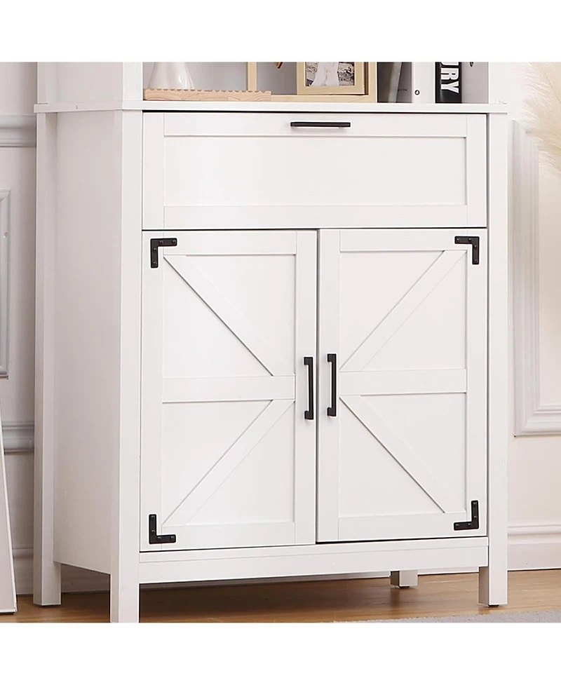 gaomon 72" Tall Farmhouse Bookshelf with Barn Doors – Freestanding Bookcase with Storage Cabinet, Adjustable Shelves, Wood Display Shelves