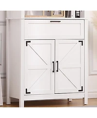 gaomon 72" Tall Farmhouse Bookshelf with Barn Doors – Freestanding Bookcase with Storage Cabinet, Adjustable Shelves, Wood Display Shelves